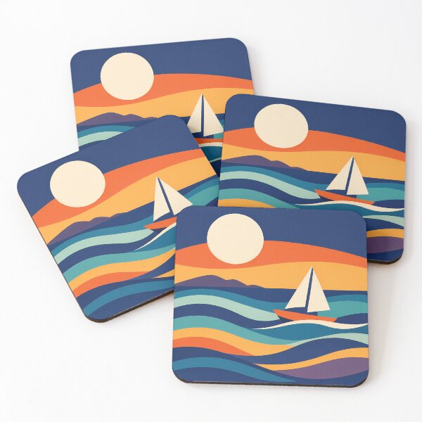 Item preview, Sailing Boat Sunset with Gradient Waves designed and sold by InkSmithery.