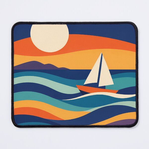 Item preview, Sailing Boat Sunset with Gradient Waves designed and sold by InkSmithery.