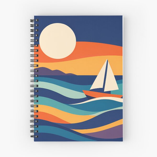 Item preview, Sailing Boat Sunset with Gradient Waves designed and sold by InkSmithery.