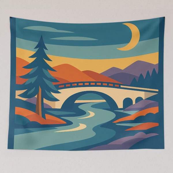 Item preview, Crescent Moon Bridge and Pine Landscape designed and sold by InkSmithery.