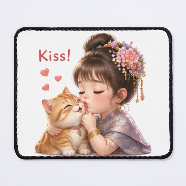 Item preview, Sweet Kiss of Love – Cute Thai Girl & Kitten designed and sold by Tonphiarts.