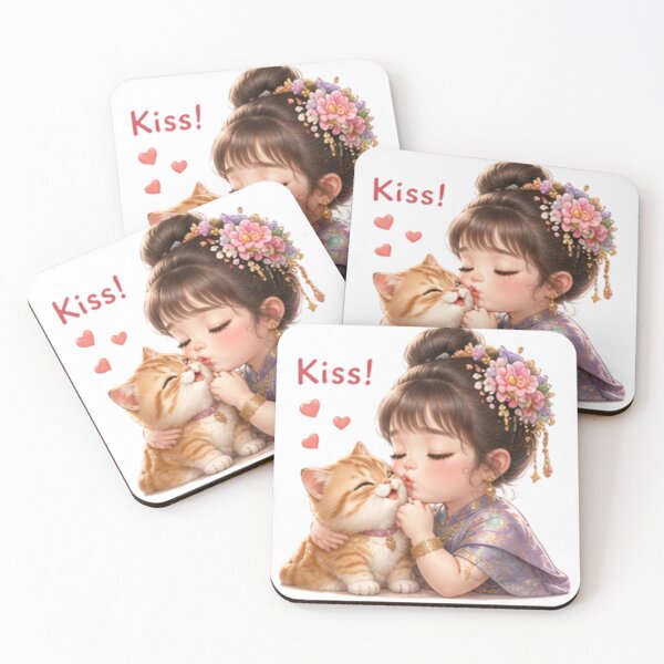 Item preview, Sweet Kiss of Love – Cute Thai Girl & Kitten designed and sold by Tonphiarts.