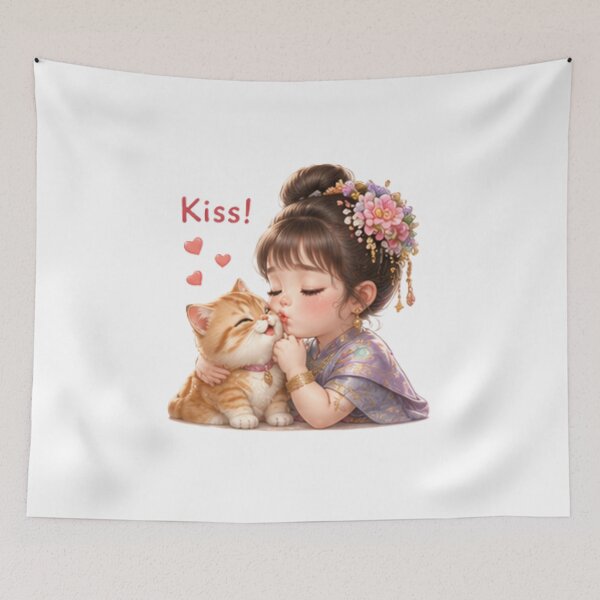 Item preview, Sweet Kiss of Love – Cute Thai Girl & Kitten designed and sold by Tonphiarts.