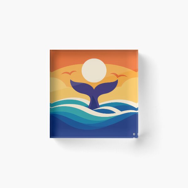 Item preview, Whale Tail Sunset Over Curved Ocean Waves designed and sold by InkSmithery.
