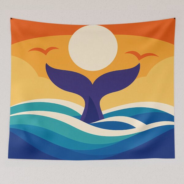 Item preview, Whale Tail Sunset Over Curved Ocean Waves designed and sold by InkSmithery.