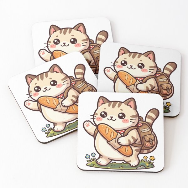 Item preview, Cute Kawaii Traveling Cat with Baguette - Aesthetic Cat Sticker designed and sold by JeevanStickers.