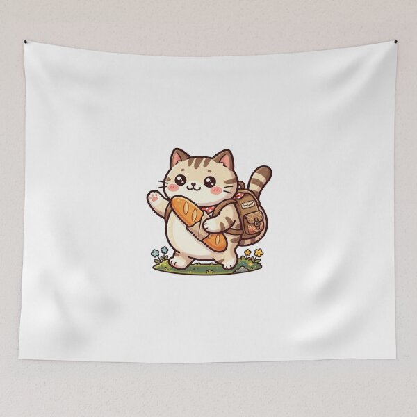 Item preview, Cute Kawaii Traveling Cat with Baguette - Aesthetic Cat Sticker designed and sold by JeevanStickers.