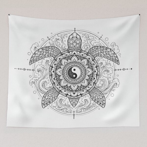 Item preview, Yin Yang Turtle Mandala Line Art designed and sold by suryabumblee.