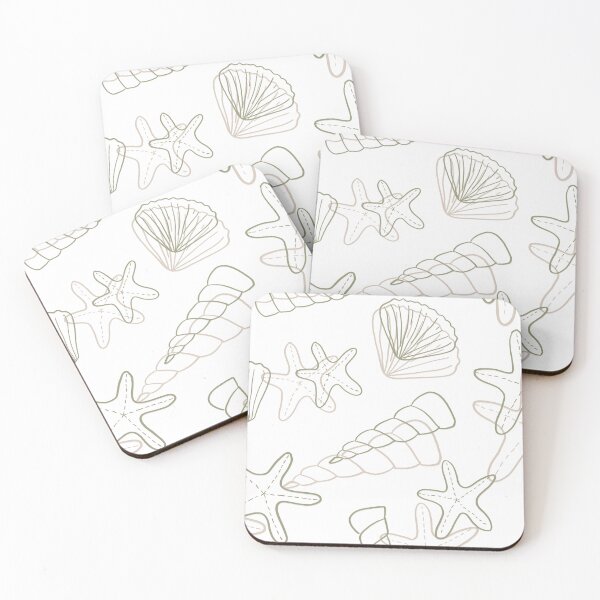 Item preview, Minimal Ocean Line Art Pattern – Seashells & Starfish on Black designed and sold by Barelythere2324.