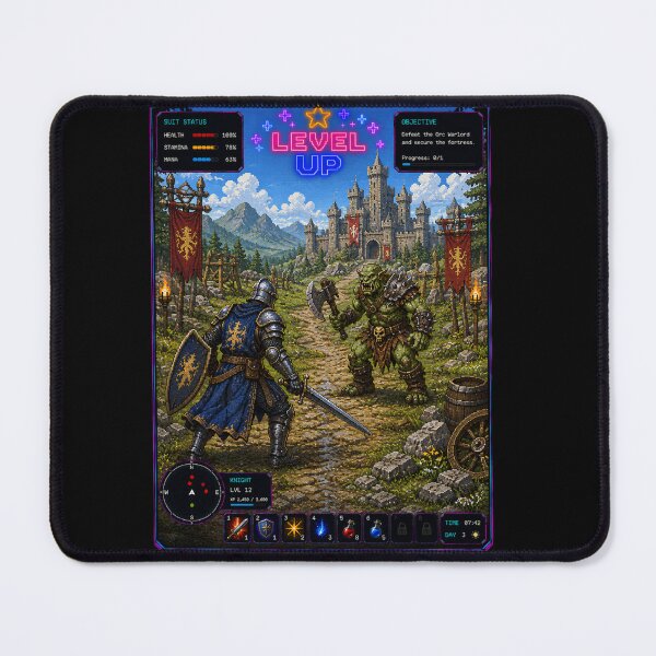 Item preview, Level Up Knight vs Orc Retro Gaming T-Shirt | Pixel Art Fantasy Gamer Design designed and sold by LevelUp!.
