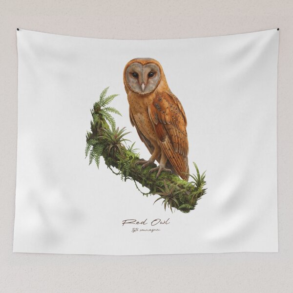 Item preview, Red Owl on Mossy Branch designed and sold by Takeda-art.