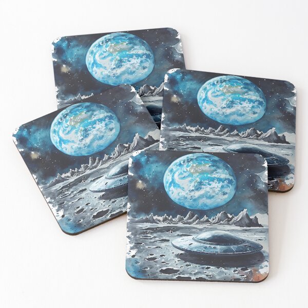 Item preview, LUNAR PIT STOP - UFO Moon Landing Art designed and sold by Modern Nest Art.