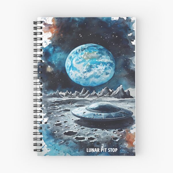 Item preview, LUNAR PIT STOP - UFO Moon Landing Art designed and sold by Modern Nest Art.