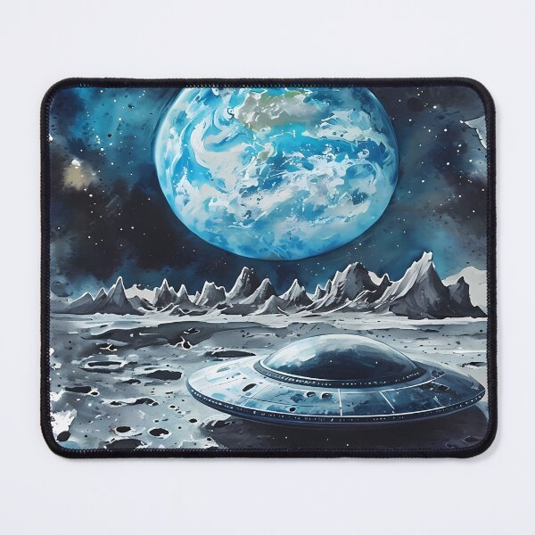 Item preview, LUNAR PIT STOP - UFO Moon Landing Art designed and sold by Modern Nest Art.