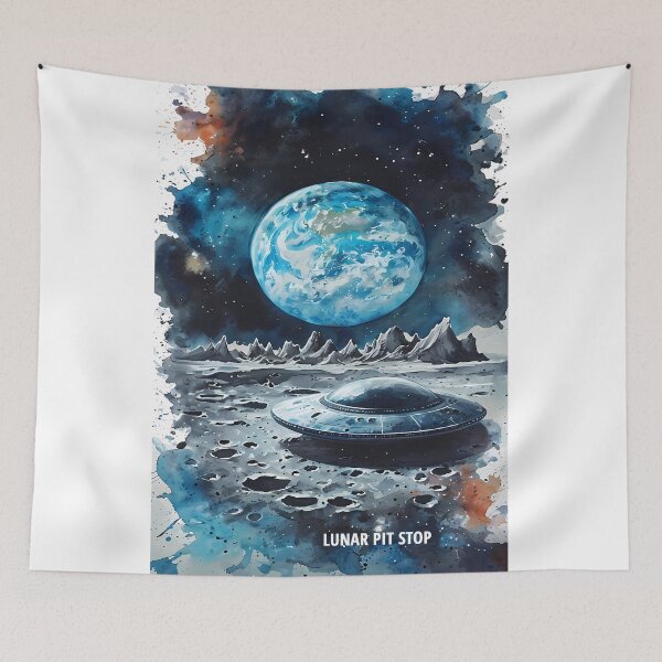 Item preview, LUNAR PIT STOP - UFO Moon Landing Art designed and sold by Modern Nest Art.