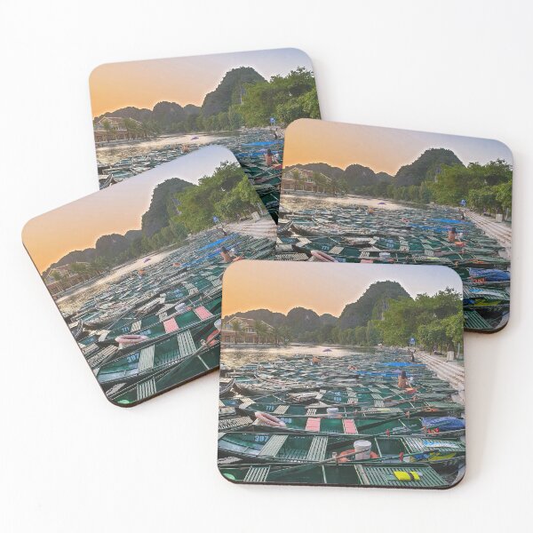 Item preview, Evening Rowboats at Tam Coc - Blue Hour Ninh Binh | Serene Vietnam River Landscape Art designed and sold by Ross.A.Campbell.