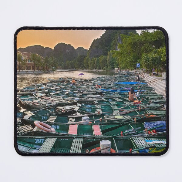 Item preview, Evening Rowboats at Tam Coc - Blue Hour Ninh Binh | Serene Vietnam River Landscape Art designed and sold by Ross.A.Campbell.