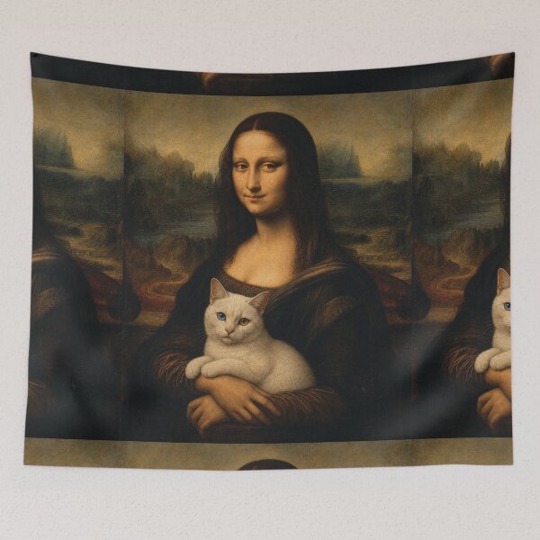 Item preview, Mona Lisa And White Cat Friend - Funny Classical Painting Parody designed and sold by merchxwear.