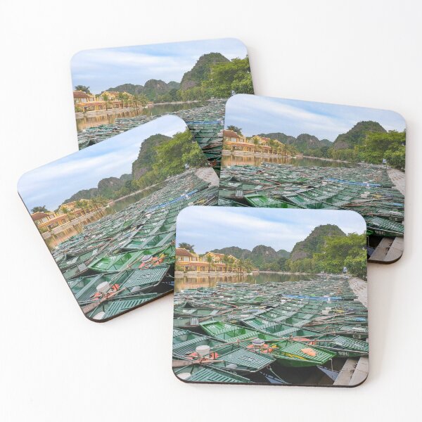 Item preview, Evening Rowboats at Tam Coc - Blue Hour Ninh Binh | Serene Vietnam River Landscape Art designed and sold by Ross.A.Campbell.
