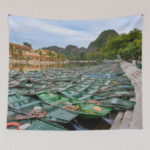 Item preview, Evening Rowboats at Tam Coc - Blue Hour Ninh Binh | Serene Vietnam River Landscape Art designed and sold by Ross.A.Campbell.
