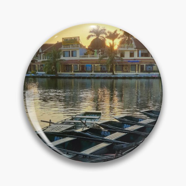 Item preview, Evening Rowboats at Tam Coc - Blue Hour Ninh Binh | Serene Vietnam River Landscape Art designed and sold by Ross.A.Campbell.