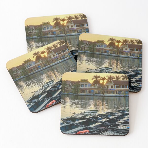 Item preview, Evening Rowboats at Tam Coc - Blue Hour Ninh Binh | Serene Vietnam River Landscape Art designed and sold by Ross.A.Campbell.