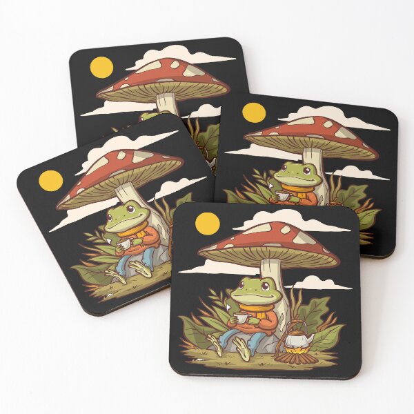 Item preview, Cozy Frog Drinking Tea Under Mushroom Cottagecore Campfire Wholesome Art designed and sold by DERA RAY.