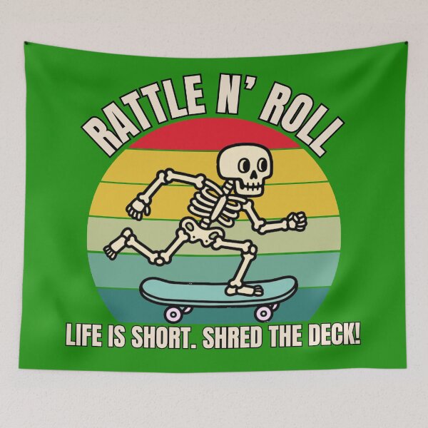 Item preview, Rattle N’ Roll: Retro Skateboard Skeleton Sunset designed and sold by 2msons.