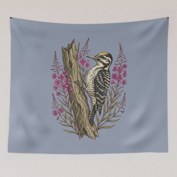 Item preview, American Three-Toed Woodpecker Botanical Bird Illustration  designed and sold by BirdsnStuff.