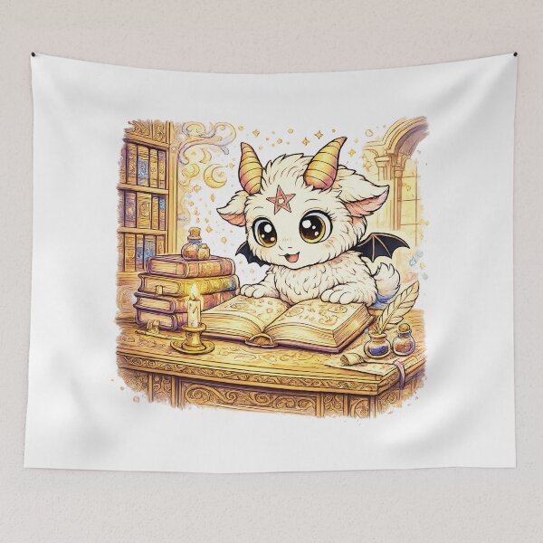 Item preview, Cute Baby Demon Reading Magic Book  Kawaii Gothic Art | Cozy Magical Creature Illustration designed and sold by NightSpell.
