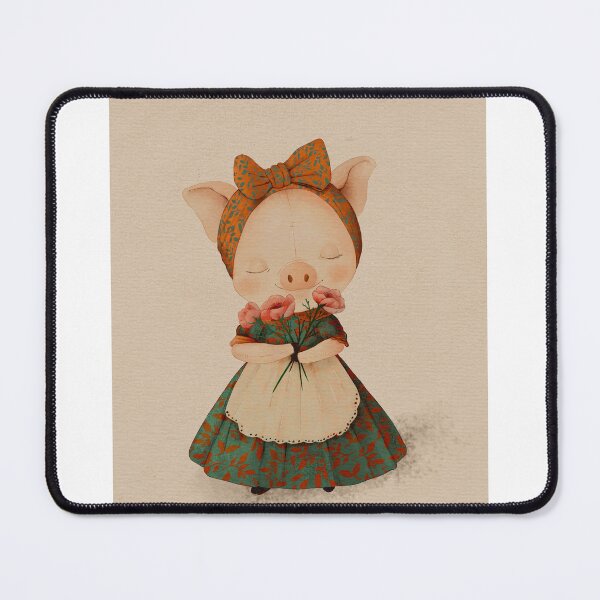 Item preview, Cute traditional drawing of a peasant pig smelling a bouquet of flowers designed and sold by pilar-tebar.design.