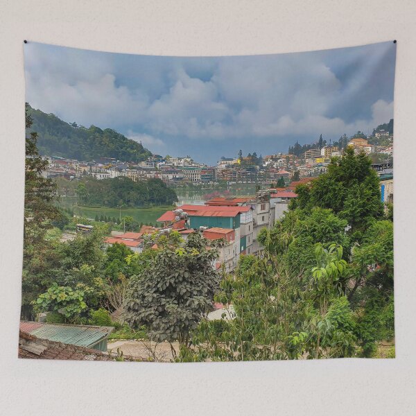 Item preview, Sa Pa Townscape - Misty Highlands of Lao Cai | Majestic Vietnam Mountain City Art designed and sold by Ross.A.Campbell.
