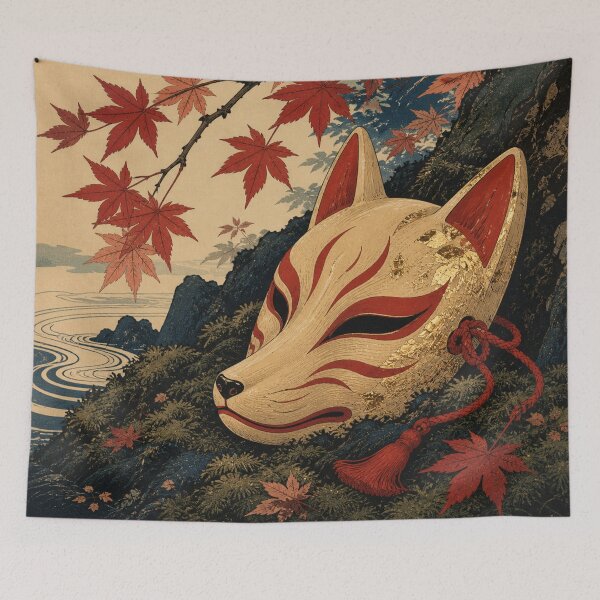 Aperçu de l'œuvre Masque Kitsune - Estampe japonaise traditionnelle Ukiyo-e sur bois, style folklorique, vintage créée et vendue par bapupa.