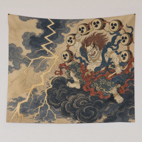 Aperçu de l'œuvre Esprit du Tonnerre - Estampe japonaise traditionnelle Ukiyo-e sur bois, style folklorique, vintage créée et vendue par bapupa.
