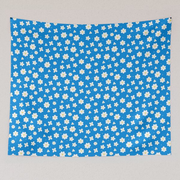 Item preview, white flowers on a blue background designed and sold by burbura.