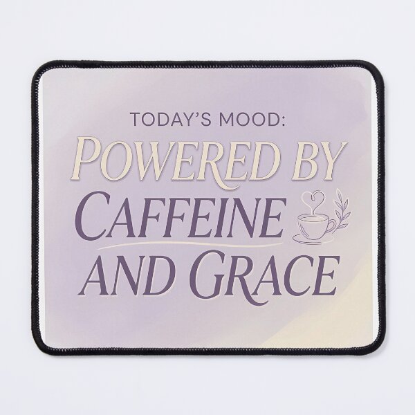 Item preview, Today’s Mood: Powered by Caffeine and Grace | Funny Menopause Tee designed and sold by PeriBloomDesign.
