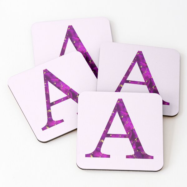 Item preview, Monogram letter A in pink color with gold accents, alcohol ink digital art designed and sold by SweetLilith.