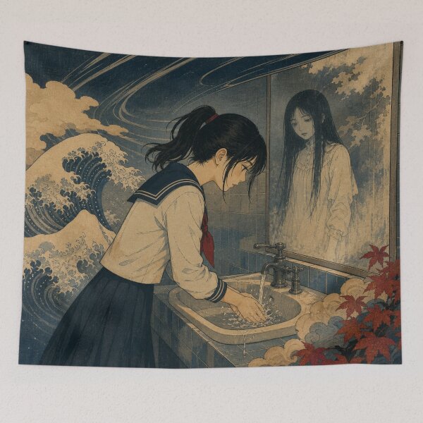 Item preview, School Bathroom Mirror - Vintage Ukiyo-e Japanese Ghost Woodblock Art designed and sold by bapupa.