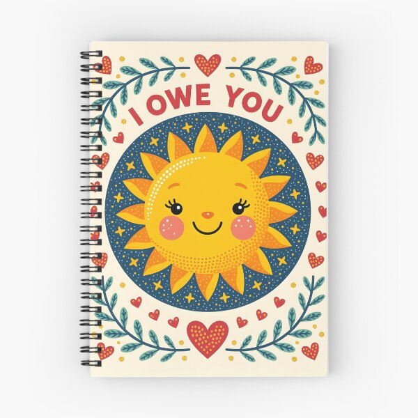 Item preview,  “I OWE YOU “ In the center, a cute smiling sun, surrounded by little glittering hearts. designed and sold by Ponted.