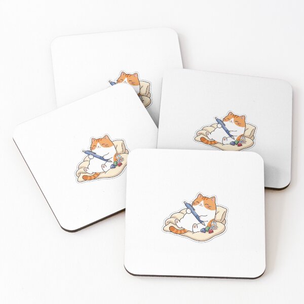 Item preview, Cute Orange Tabby Cat Hugging Blue Ballpoint Pen Kawaii Illustration designed and sold by NoopnyangStudio.