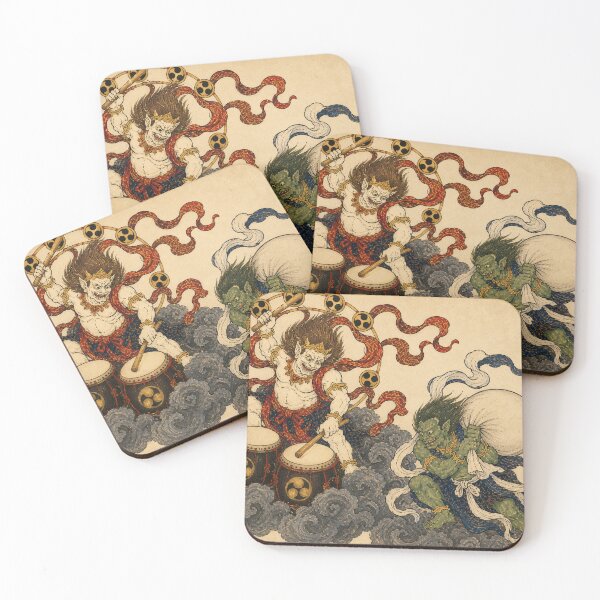 Item preview, Raijin and Fujin - Vintage Japanese Mythology Ukiyo-e Woodblock Art designed and sold by bapupa.