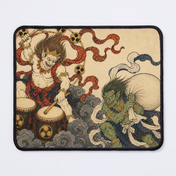 Item preview, Raijin and Fujin - Vintage Japanese Mythology Ukiyo-e Woodblock Art designed and sold by bapupa.