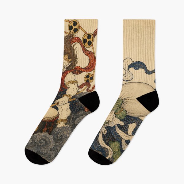 Item preview, Raijin and Fujin - Vintage Japanese Mythology Ukiyo-e Woodblock Art designed and sold by bapupa.