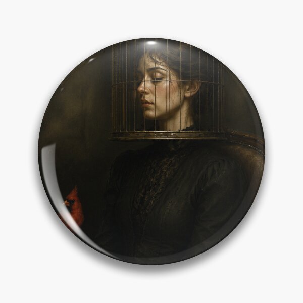 Item preview, Lady with the Crimson Bird Cage – Dark Gothic Portrait Painting designed and sold by Image Creative.