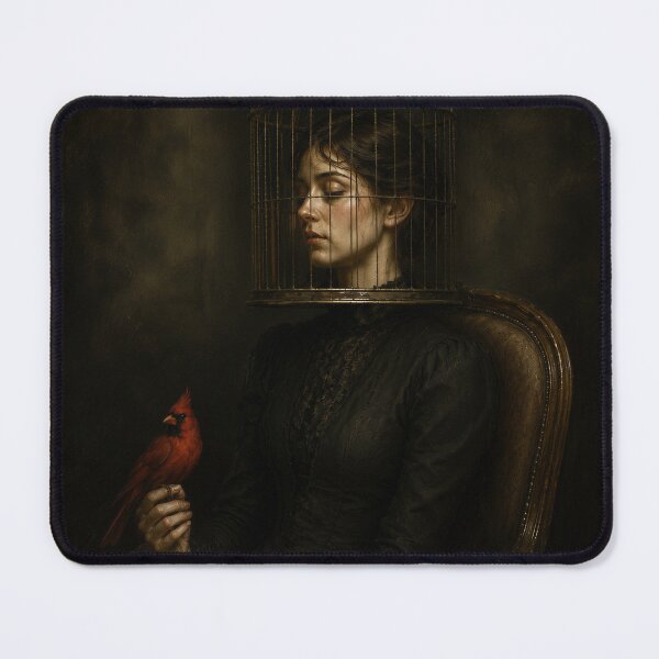 Item preview, Lady with the Crimson Bird Cage – Dark Gothic Portrait Painting designed and sold by Image Creative.