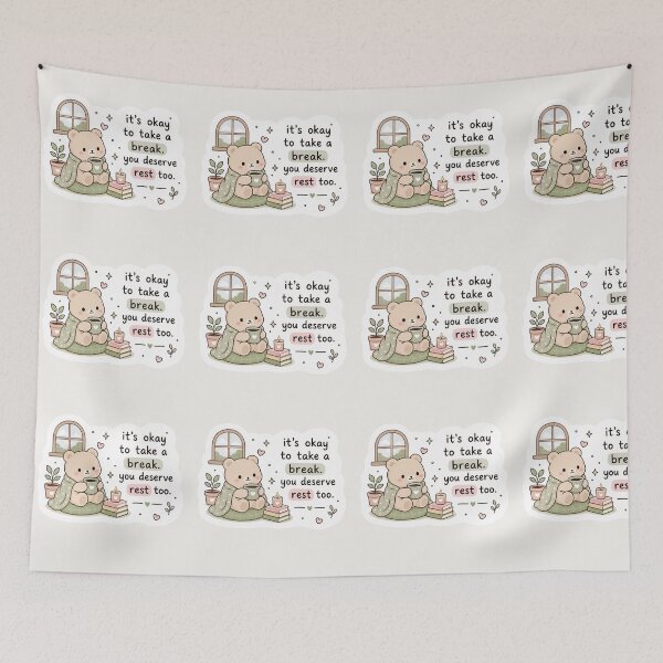 Item preview, It’s Okay to Take a Break Sticker – Cozy Bear Self Care Aesthetic designed and sold by Digital_products_0111.