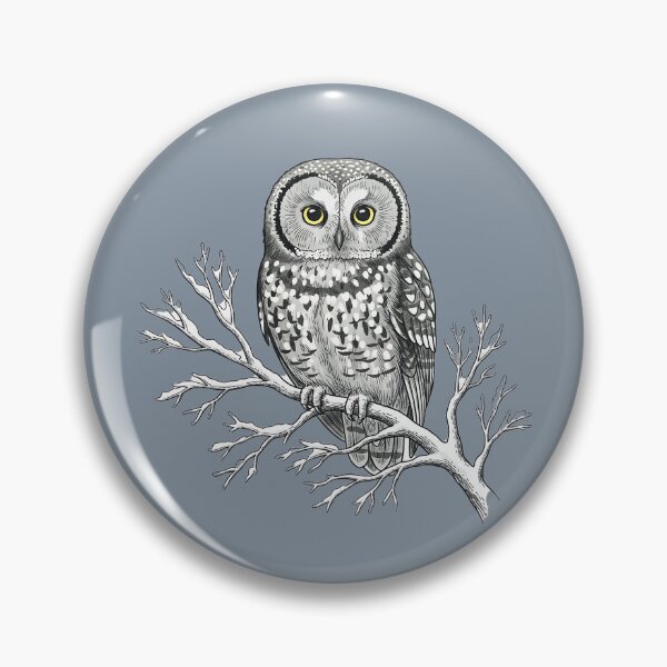 Item preview, Tengmalm Owl Perched on a Frosted Winter Branch Bird Illustration  designed and sold by BirdsnStuff.