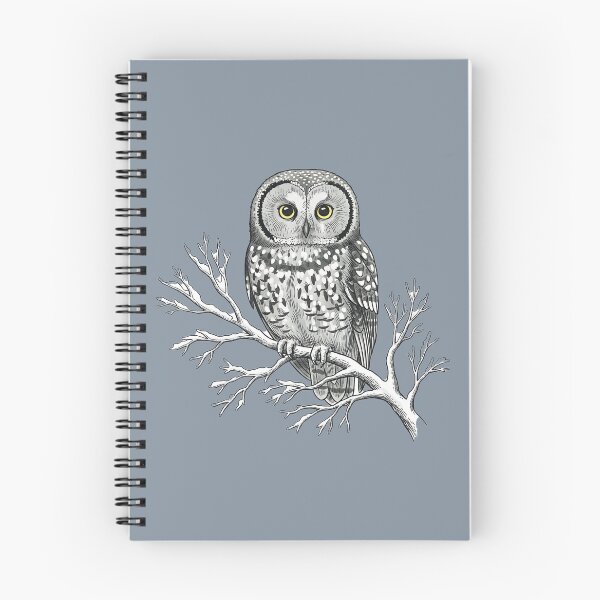 Item preview, Tengmalm Owl Perched on a Frosted Winter Branch Bird Illustration  designed and sold by BirdsnStuff.