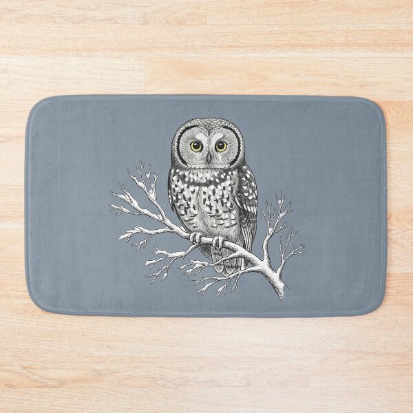 Item preview, Tengmalm Owl Perched on a Frosted Winter Branch Bird Illustration  designed and sold by BirdsnStuff.