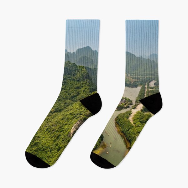 Item preview, Aerial Trang An Peaks - Ninh Binh, Vietnam | Epic Limestone Karst Drone Landscape Art designed and sold by Ross.A.Campbell.